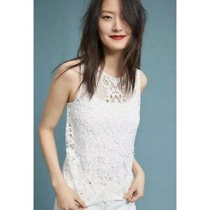 Anthropologie JAMES COVIELLO White Martigues Lace Shell Tank Top Linen Medium